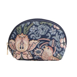 Signare Tapestry Cosmetic Bag Toiletry Makeup Bag for Women With William Morris Blue Strawberry Thief (COSM-STBL)