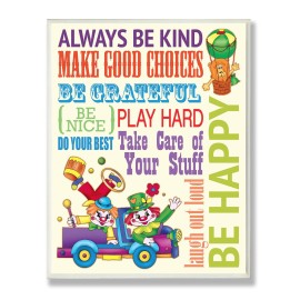 The Kids Room by Stupell Blue Be Happy Clown Typography Rectangle Wall Plaque
