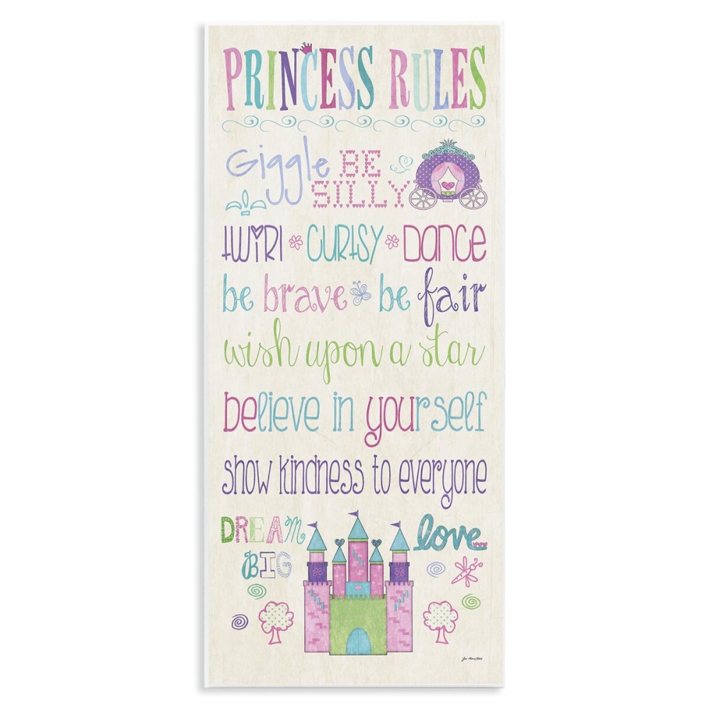 The Kids Room by Stupell Princess Rules with Castle and Carriage Rectangle Wall Plaque, 7 x 0.5 x 17, Proudly Made in USA