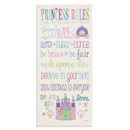 The Kids Room by Stupell Princess Rules with Castle and Carriage Rectangle Wall Plaque, 7 x 0.5 x 17, Proudly Made in USA