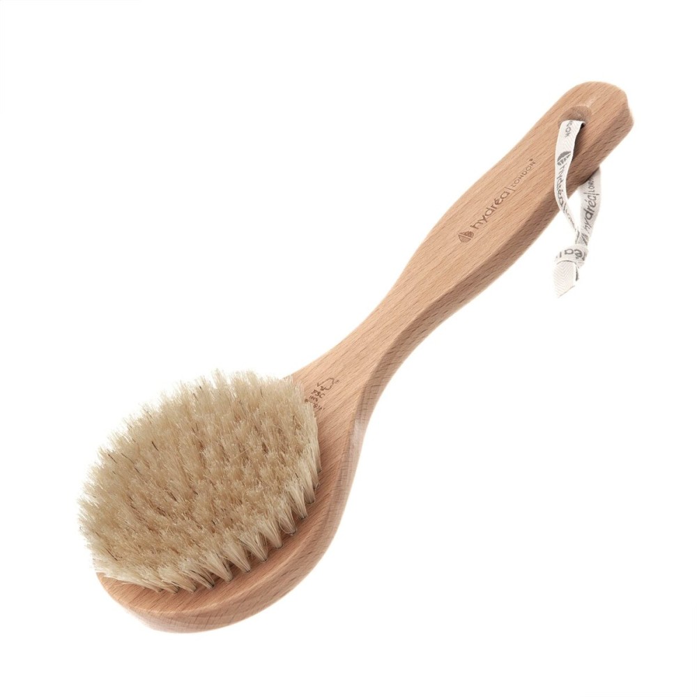 Hydrea London Dry Body Brush -Short Handle Premium Exfoliating Dry Skin Brush with Natural Bristle, FSC Certified Beechwood.