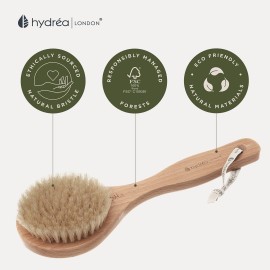 Hydrea London Dry Body Brush -Short Handle Premium Exfoliating Dry Skin Brush with Natural Bristle, FSC Certified Beechwood.