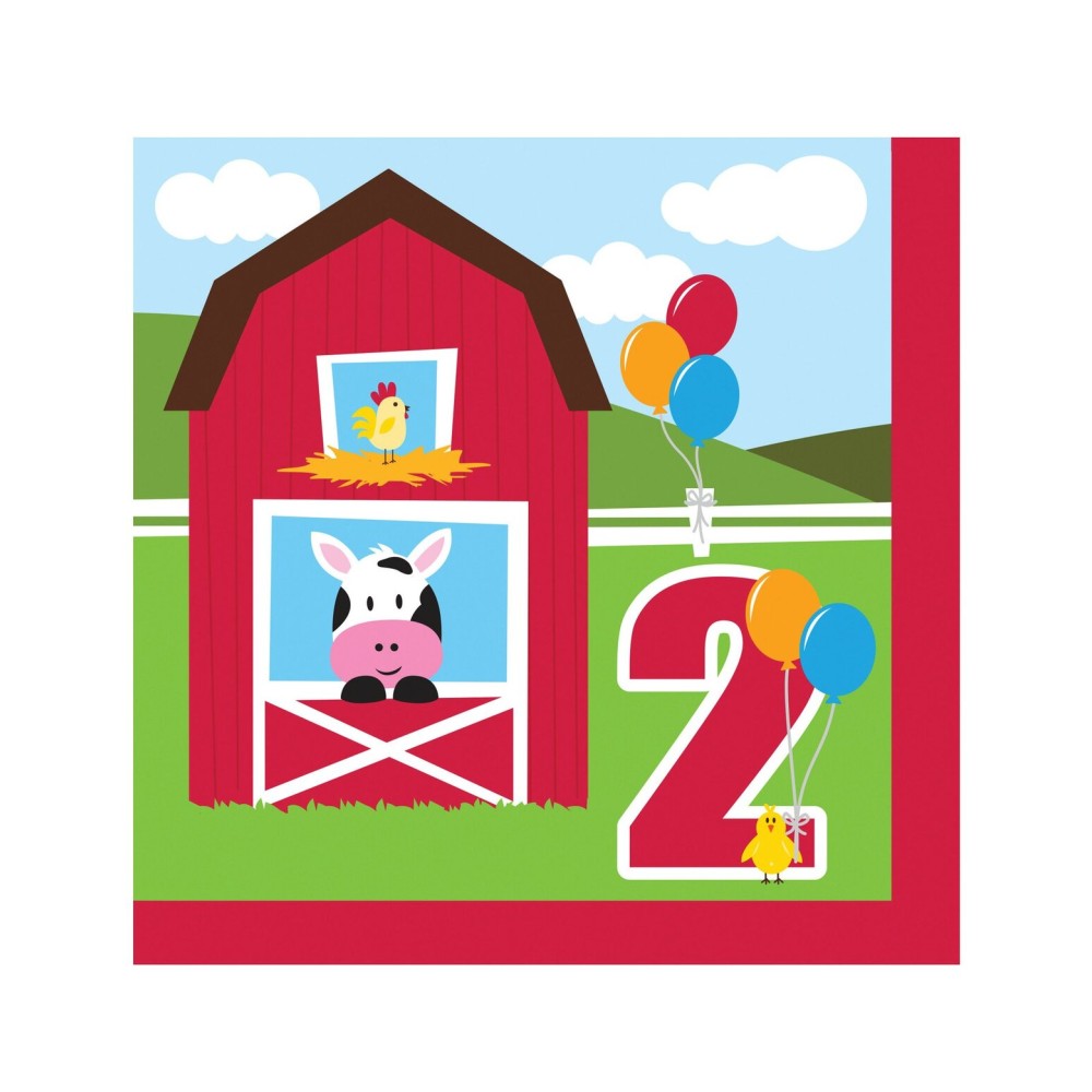 Creative Converting Farmhouse Fun Luncheon Napkin 2nd Bday (18) Farm Animal Barnyard Party