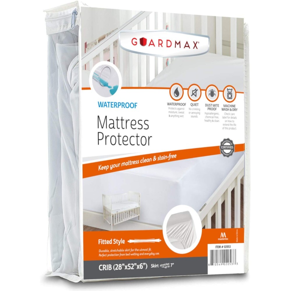 Guardmax Terry Cotton Crib Size Mattress Protector - Waterproof & Dust Mite Proof Mattress Cover with Stretchable Pockets - Soft, Comfortable, & Noiseless Waterproof Fitted Sheet.(28 x 52 x 7)