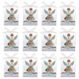 Lunaura Religious Keepsake - Set of 12Boy Baby Laying in Basket with Dove and Candle Favors - Blue