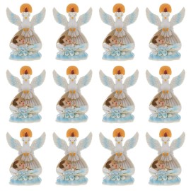 Lunaura Religious Keepsake - Set of 12Boy Baby Laying in Basket with Dove and Candle Favors - Blue