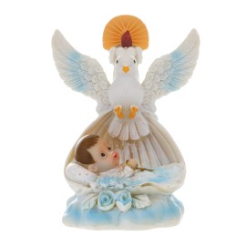 Lunaura Religious Keepsake - Set of 12Boy Baby Laying in Basket with Dove and Candle Favors - Blue