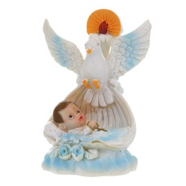 Lunaura Religious Keepsake - Set of 12Boy Baby Laying in Basket with Dove and Candle Favors - Blue