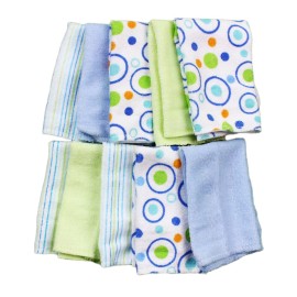 Spasilk Washcloth Wipes Set for Newborn Boys and Girls, Soft Terry Washcloth Set, Pack of 10, Blue Circles