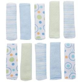Spasilk Washcloth Wipes Set for Newborn Boys and Girls, Soft Terry Washcloth Set, Pack of 10, Blue Circles