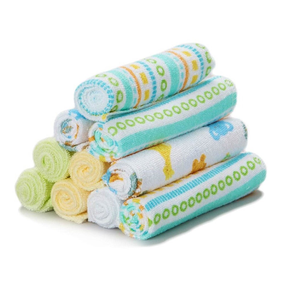 Spasilk Baby Washcloth Wipes Set for Newborn Boys and Girls, Soft Terry Washcloth Set, Pack of 10, Yellow Lines