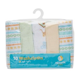 Spasilk Baby Washcloth Wipes Set for Newborn Boys and Girls, Soft Terry Washcloth Set, Pack of 10, Yellow Lines