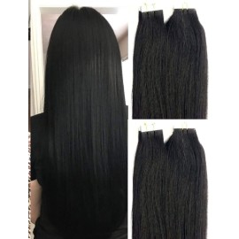 Hair Faux You 18 inch Tape in Hair Extensions Real Human Hair, 100g,40pcs, Glue in Extensions, Silky Straight Remy Hair Color  1 Jet Black