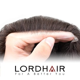 Lordhair Toupee for Men with 100% Human Hair, 0.08mm Natural Skin Hair Pieces Replacement for Men Base Size 8x10 inch Mens Toupee V-looped Hair System 1B