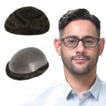 Lordhair Toupee for Men with 100% Human Hair, 0.08mm Natural Skin Hair Pieces Replacement for Men Base Size 8x10 inch Mens Toupee V-looped Hair System Dark Light Brown 3