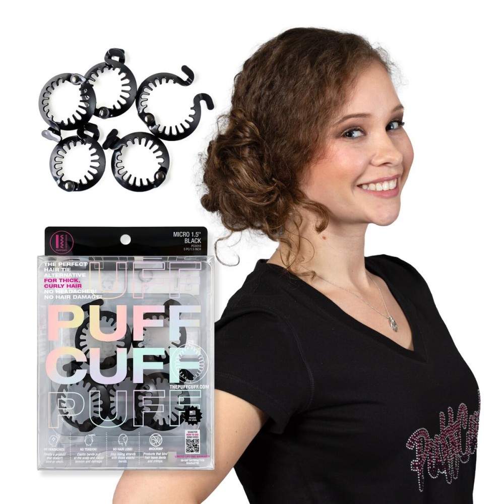 PuffCuff Micro 1.5 Hair Clamps, For All Natural, Thick, Curly, Kinky, Textured, Locs or Braided Hair | Painless, Damage-Free Styling Tool, Black, 5 Pieces PuffCuff Micro 1.5 Hair Clamps, For All Natural, Thick, Curly, Kinky, Textured, Locs or Braided Hair | Painless, Damage-Free Styling Tool, Black, 5 Pieces