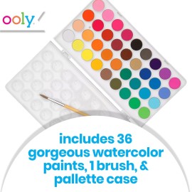 Ooly Lil\' Watercolor Washable Paint Pods Set with Brush, 36 colors & 1 Paintbrush, Washable Watercolors in a Portable Case, Back to School Supplies for All Ages, Bright & Vibrant Colors