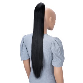 CAISHA 28 Extra Long Straight Ponytail Hairpiece Heat-resistant Synthetic Fibres Black H74