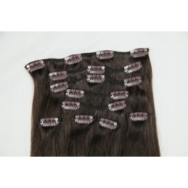Tressmatch 16-18 Remy Human Hair Clip in Extensions Thick to Ends Ombre Brunette/Dark Brown to Medium/Chestnut Brown 9 Pieces(pcs) Full Head Volume Set [Set Weight:4.6oz/130grams]