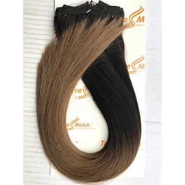 Tressmatch 16-18 Remy Human Hair Clip in Extensions Thick to Ends Ombre Brunette/Dark Brown to Medium/Chestnut Brown 9 Pieces(pcs) Full Head Volume Set [Set Weight:4.6oz/130grams]