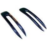 Two Ebony Wood Two Prong Curved 4.5 Inch long Hair Stick Pick Pic Pin Fork -