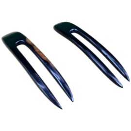 Two Ebony Wood Two Prong Curved 4.5 Inch long Hair Stick Pick Pic Pin Fork - Two Ebony Wood Two Prong Curved 4.5 Inch long Hair Stick Pick Pic Pin Fork -