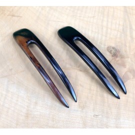 Two Ebony Wood Two Prong Curved 4.5 Inch long Hair Stick Pick Pic Pin Fork -