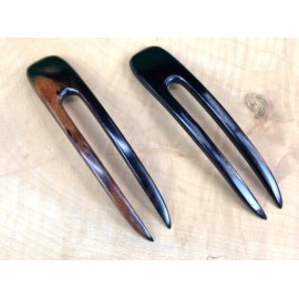 Two Ebony Wood Two Prong Curved 4.5 Inch long Hair Stick Pick Pic Pin Fork -