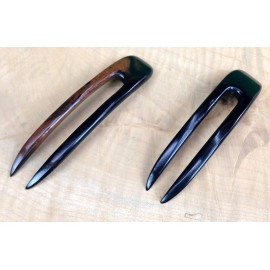Two Ebony Wood Two Prong Curved 4.5 Inch long Hair Stick Pick Pic Pin Fork -
