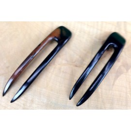 Two Ebony Wood Two Prong Curved 4.5 Inch long Hair Stick Pick Pic Pin Fork -