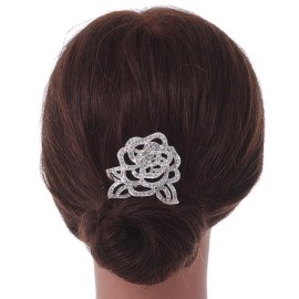 Bridal/Wedding/Prom/Party Rhodium Plated Clear Austrian Crystal Sculptured Rose Hair Comb - 55mm Bridal/Wedding/Prom/Party Rhodium Plated Clear Austrian Crystal Sculptured Rose Hair Comb - 55mm