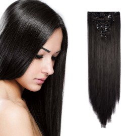 Onedor 24 Straight Synthetic Clip in Hair Extensions. 7 individual pieces for multiple styles.140g (2-Darkest Brown)
