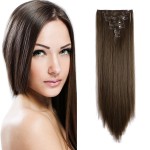 Onedor 24 Straight Synthetic Clip in Hair Extensions. 7 individual pieces for multiple styles.140g (8-medium Ash Brown)