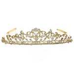 Flower Vine Design Bridal Tiara Crown - Clear Crystals Gold Plating T710