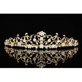 Flower Vine Design Bridal Tiara Crown - Clear Crystals Gold Plating T710