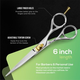 Suvorna 6 Hair Scissors Professional - Hair Shears for Women & Men - Extremely Sharp Hair Cutting Scissors to Cut Hair - Right Hand Barber Shears for Hair Cutting for Hairdressers and Professionals