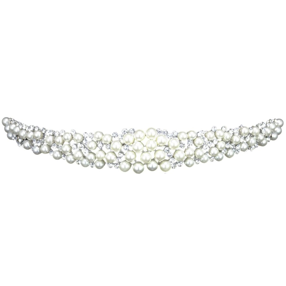 Scatter Faux Pearl Rhinestone Crystal Bridal Headband Tiara T1034