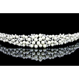 Scatter Faux Pearl Rhinestone Crystal Bridal Headband Tiara T1034