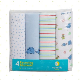 Spasilk Receiving Baby Blanket, 100% Cotton Flannel Blanket, Pack of 4, Blue