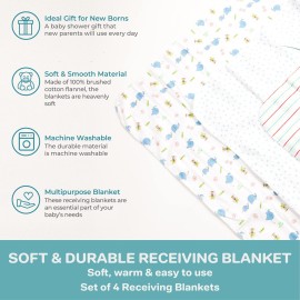 Spasilk Receiving Baby Blanket, 100% Cotton Flannel Blanket, Pack of 4, Blue