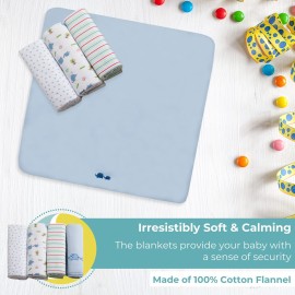 Spasilk Receiving Baby Blanket, 100% Cotton Flannel Blanket, Pack of 4, Blue
