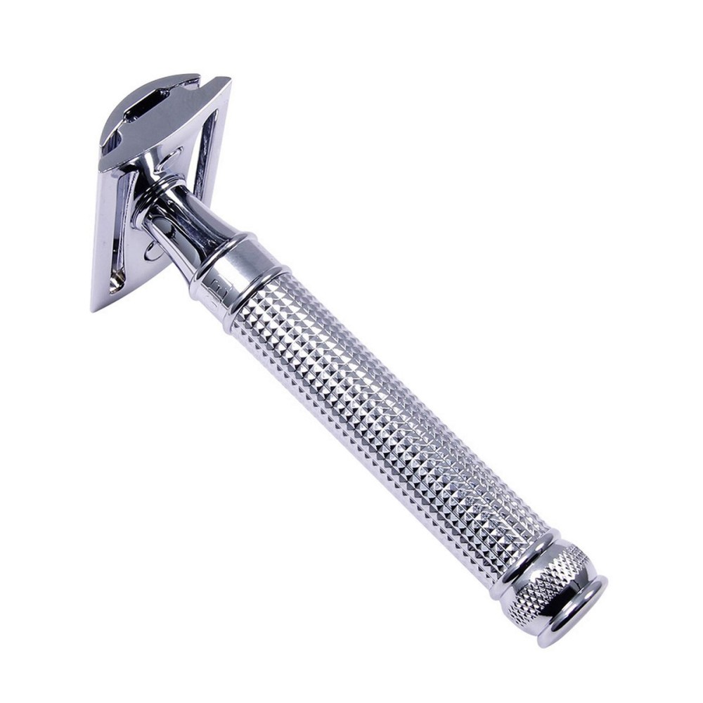 Edwin Jagger Double Edge Safety Razor With Long Handle (Blue) (Chrome Laser 3D Diamond)