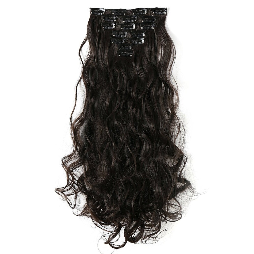 OneDor 20 Inches Curly Full Head Clip in Synthetic Hair Extensions 7pcs 140g (4-Dark Brown)