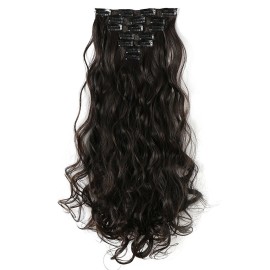 OneDor 20 Inches Curly Full Head Clip in Synthetic Hair Extensions 7pcs 140g (4-Dark Brown)
