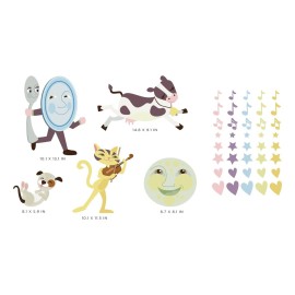 Nursery Rhyme Fabric Wall Decal, Hey Diddle Diddle, The Cat and The Fiddle, The Cow Jumped Over The Moon, with Hearts, Stars, Musical Notes