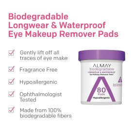 Almay Longwear and Waterproof Eye Makeup Remover Pads, 80 Count (Pack of 4) Almay Longwear and Waterproof Eye Makeup Remover Pads, 80 Count (Pack of 4)