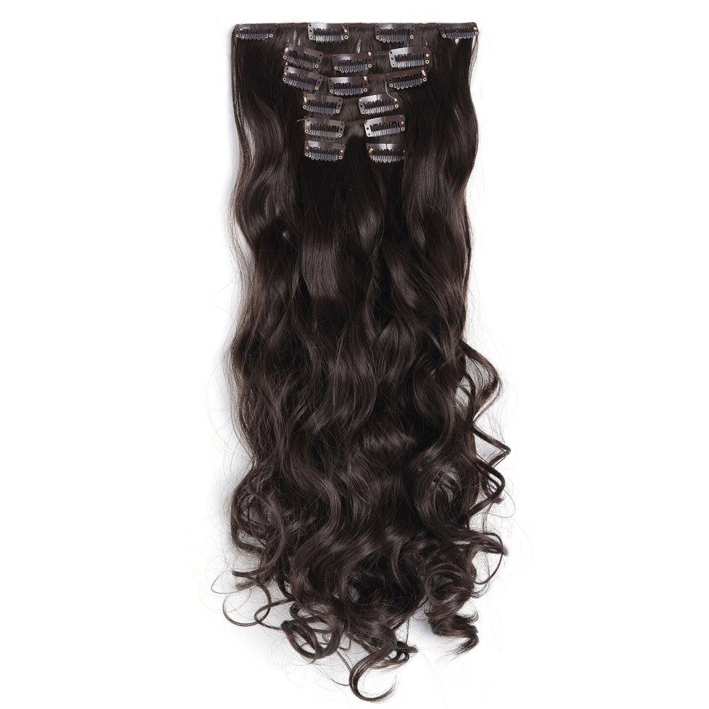 OneDor 20 Curly Full Head Clip in Synthetic Hair Extensions 7pcs 140g (6-Medium Chestnut Brown)