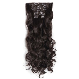 OneDor 20 Curly Full Head Clip in Synthetic Hair Extensions 7pcs 140g (6-Medium Chestnut Brown)