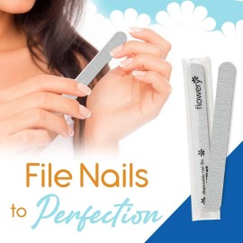 Flowery Nail File 100/180 Grit for Acrylic Nails, Double-Sided Nail Files, Disposable Emery Boards, Manicure Kit, Cushion Core, Silver, 100-Pack