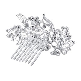 EVER FAITH Bridal Accessory Hair Piece Austrian Crystal Cream Simulated Pearl Flower Leaf Vine Side Comb Clear Silver-Tone